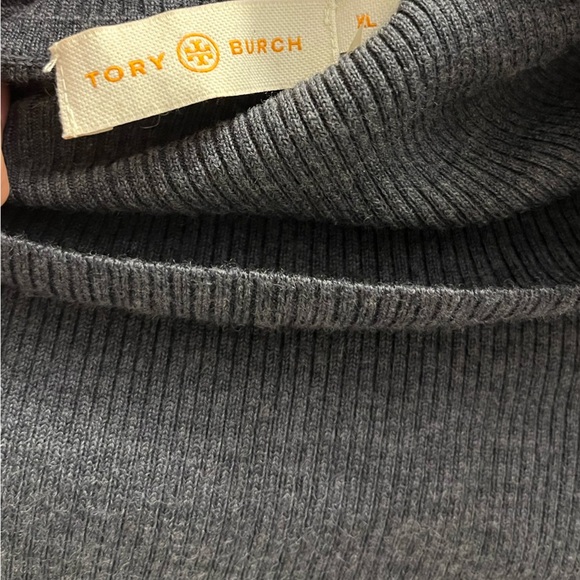 Tory Burch Gray Ribbed Knit Merino Wool Turtleneck Sweater size XL - Picture 3 of 9